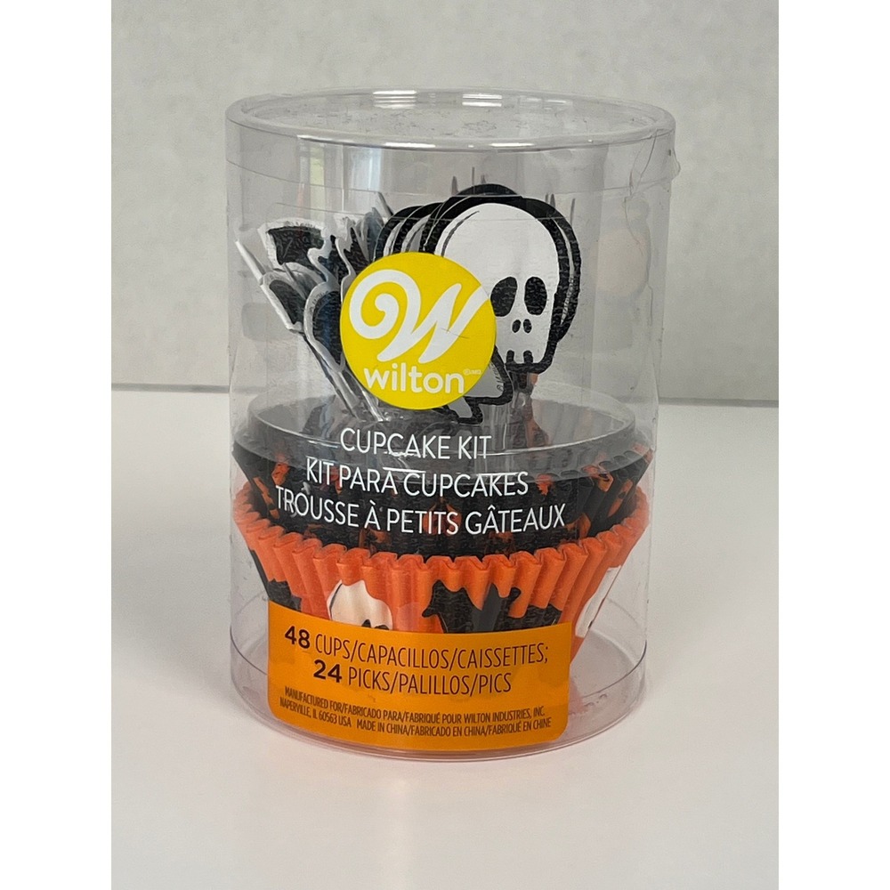Wilton Halloween Cupcake Kit 48 Baking Cups 24 Picks Bat Skull pumpkin